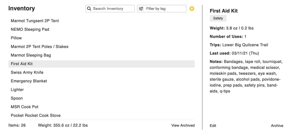 Dashboard of organize